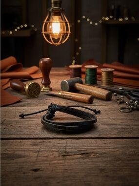 Hand Crafted Black Leather Strap Bracelet